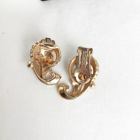 Signed NORDIC Topaz Amber Rhinestones Earrings Vintage Clip On Retro Design - Picture 5 of 6